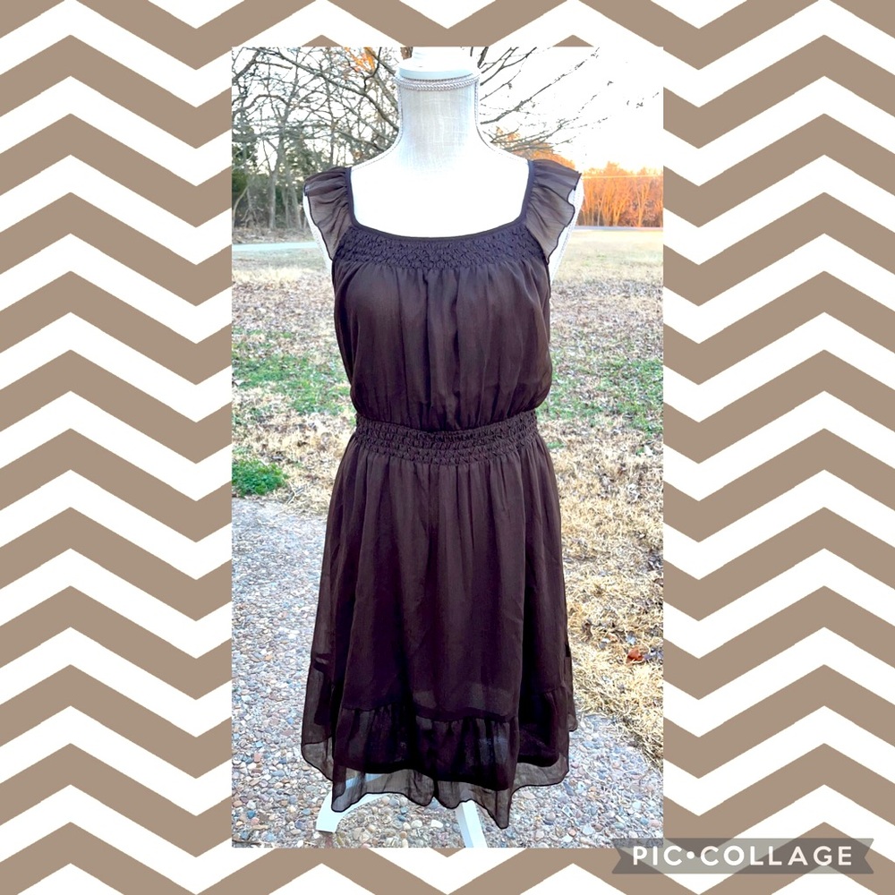 🔴 Old Navy Flirty Chocolate Brown Gauzy Chiffon Sundress Size Small